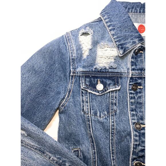 Hija De Tu Made Denim Jacket Women’s Size XS Blue Sequin Mexican Flag Distressed - Picture 3 of 16